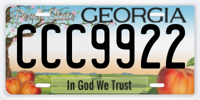 GA license plate CCC9922
