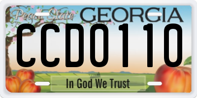 GA license plate CCD0110