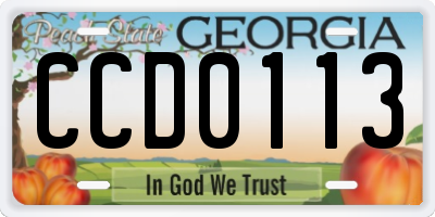 GA license plate CCD0113