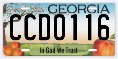 GA license plate CCD0116