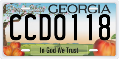 GA license plate CCD0118