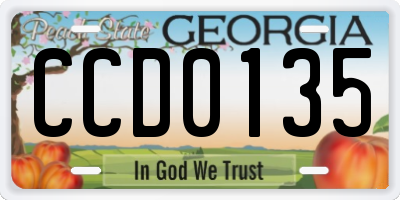 GA license plate CCD0135