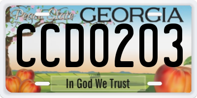 GA license plate CCD0203