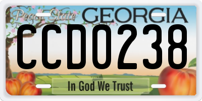 GA license plate CCD0238