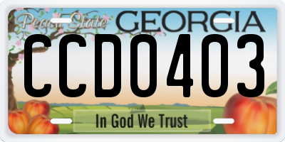GA license plate CCD0403