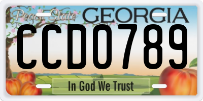 GA license plate CCD0789