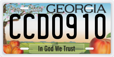 GA license plate CCD0910
