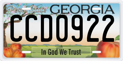 GA license plate CCD0922