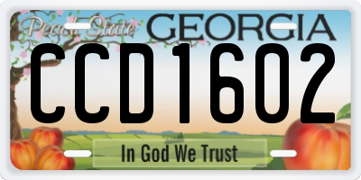 GA license plate CCD1602