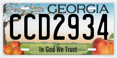 GA license plate CCD2934