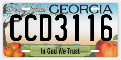 GA license plate CCD3116
