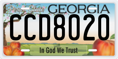 GA license plate CCD8020