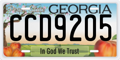 GA license plate CCD9205