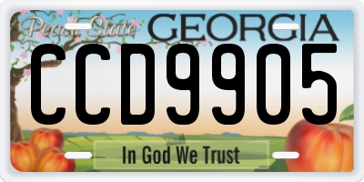 GA license plate CCD9905