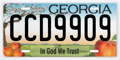 GA license plate CCD9909