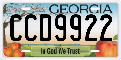 GA license plate CCD9922