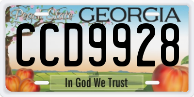 GA license plate CCD9928