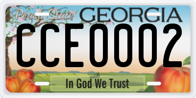 GA license plate CCE0002