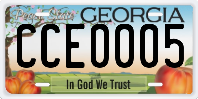 GA license plate CCE0005