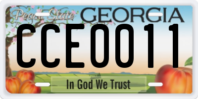 GA license plate CCE0011