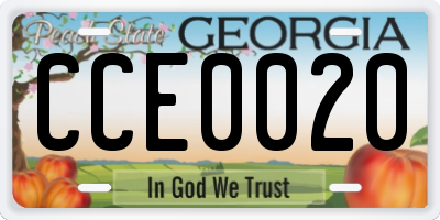 GA license plate CCE0020