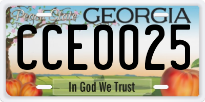 GA license plate CCE0025