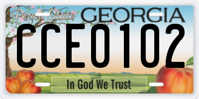 GA license plate CCE0102