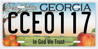 GA license plate CCE0117