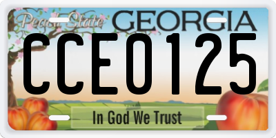 GA license plate CCE0125