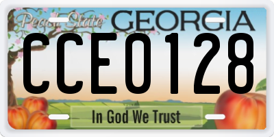 GA license plate CCE0128