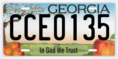 GA license plate CCE0135
