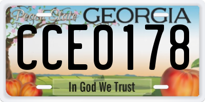 GA license plate CCE0178
