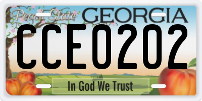 GA license plate CCE0202