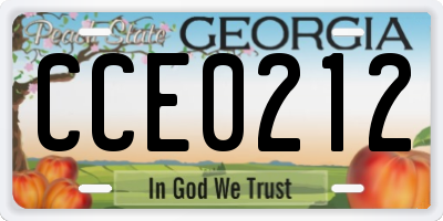 GA license plate CCE0212