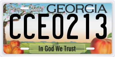 GA license plate CCE0213