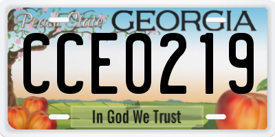 GA license plate CCE0219