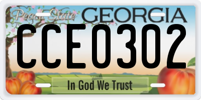 GA license plate CCE0302