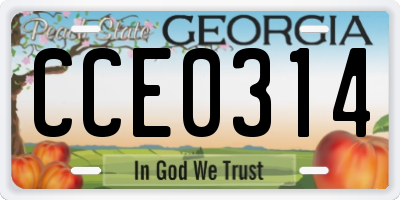 GA license plate CCE0314