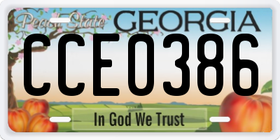 GA license plate CCE0386