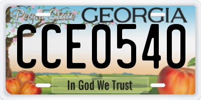 GA license plate CCE0540