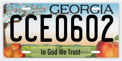 GA license plate CCE0602
