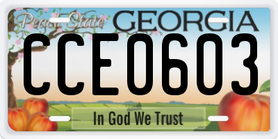 GA license plate CCE0603