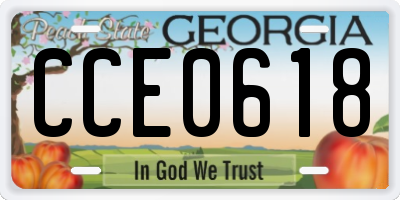 GA license plate CCE0618