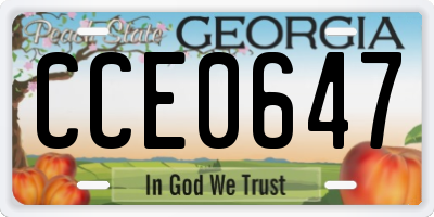 GA license plate CCE0647