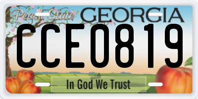 GA license plate CCE0819
