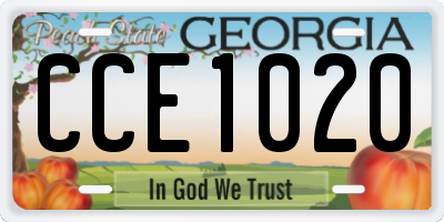 GA license plate CCE1020