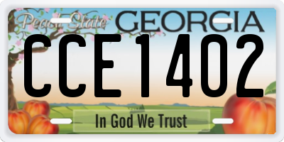 GA license plate CCE1402