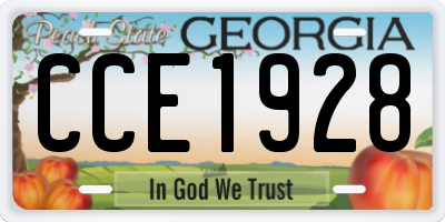 GA license plate CCE1928