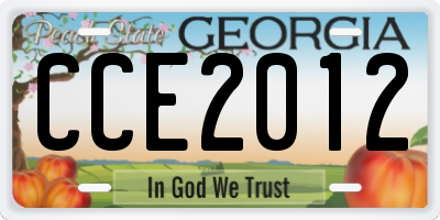 GA license plate CCE2012