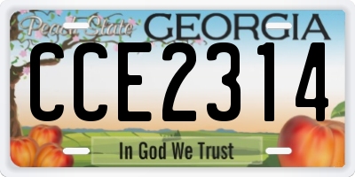 GA license plate CCE2314
